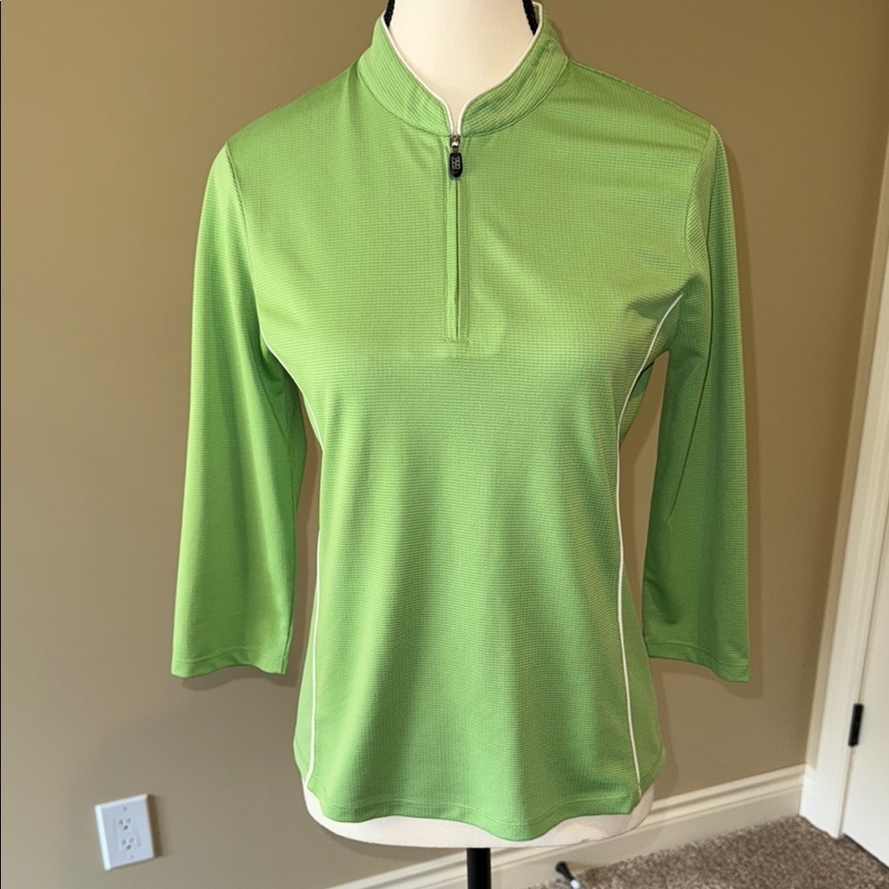 Cutter & Buck Golf Shirt Green 3/4 Sleeve Moisture Wicking Women's Sporty Sz S